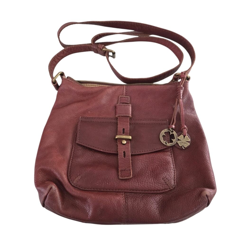 Lucky Brand | Pebbled Leather Crossbody Satchel Bag Purse Warm Brown